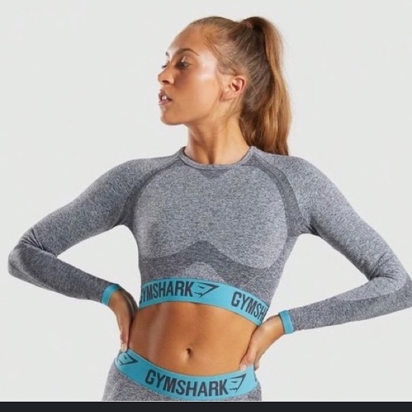 Gymshark Tops - GYMSHARK Flex Moisture Management Teal and Gray Size Large long Sleeve Crop Top